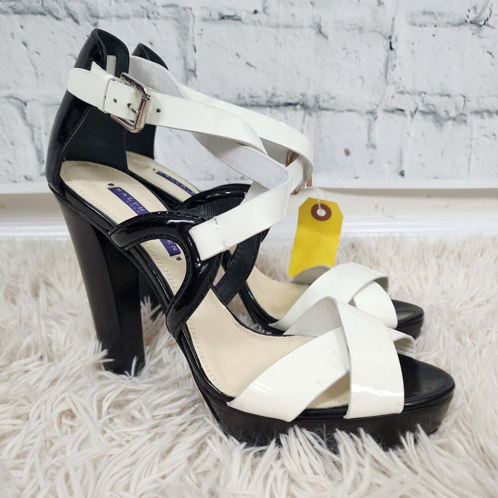 Ralph Lauren purple label 5" heels black and white platform